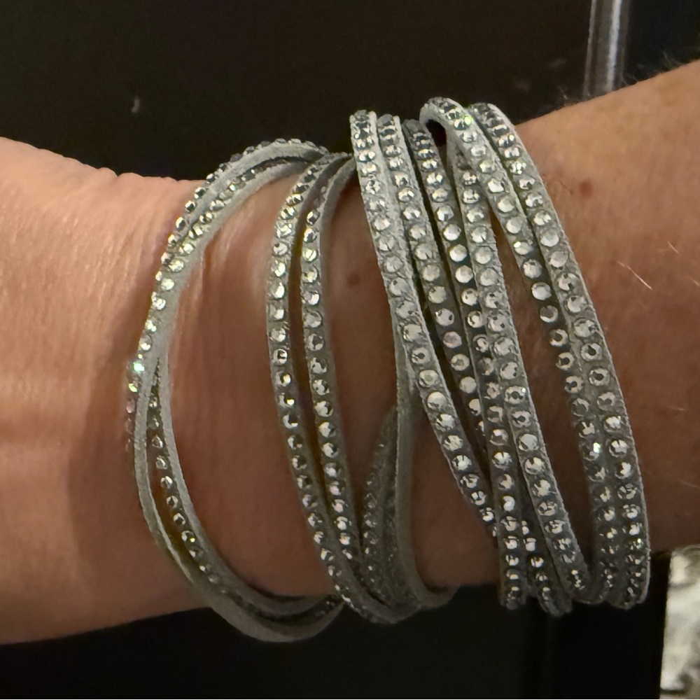 Swarovski Crystal Sparkly Gray Suede Wrap Bracelet